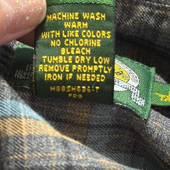 Cabelas Mens Long Sleeve Gray Blue Plaid Button Front Shirt size L Tall - Picture 9 of 9